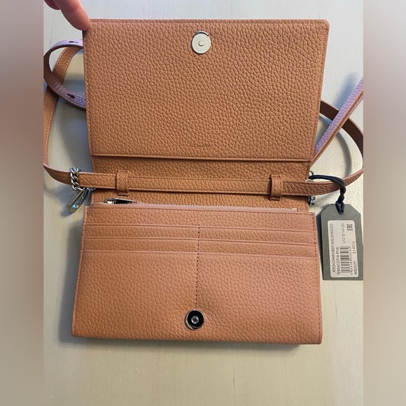Auth All Saints NWT pink terracotta crossbody chain silver hardware dust bag - Picture 6 of 16